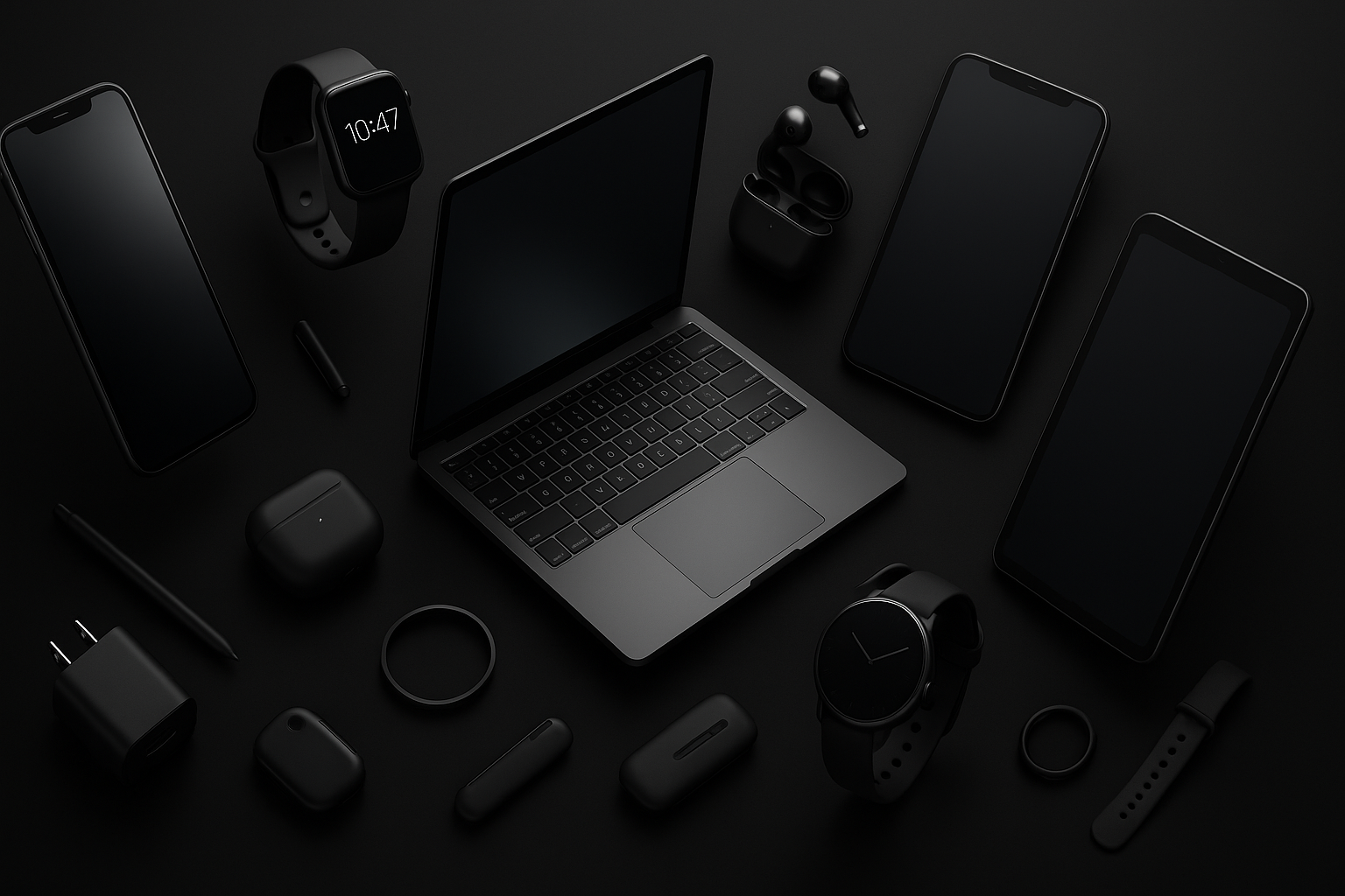 an aesthetic and professional black background with gadget and technologies with 1920x1080 Of dimesion